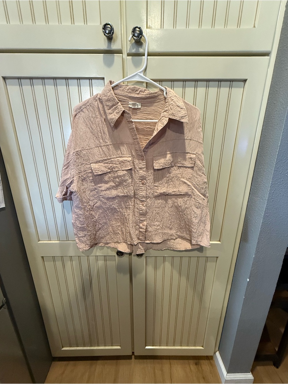 Light Blush Crinkled Button-Down Pocket Shirt